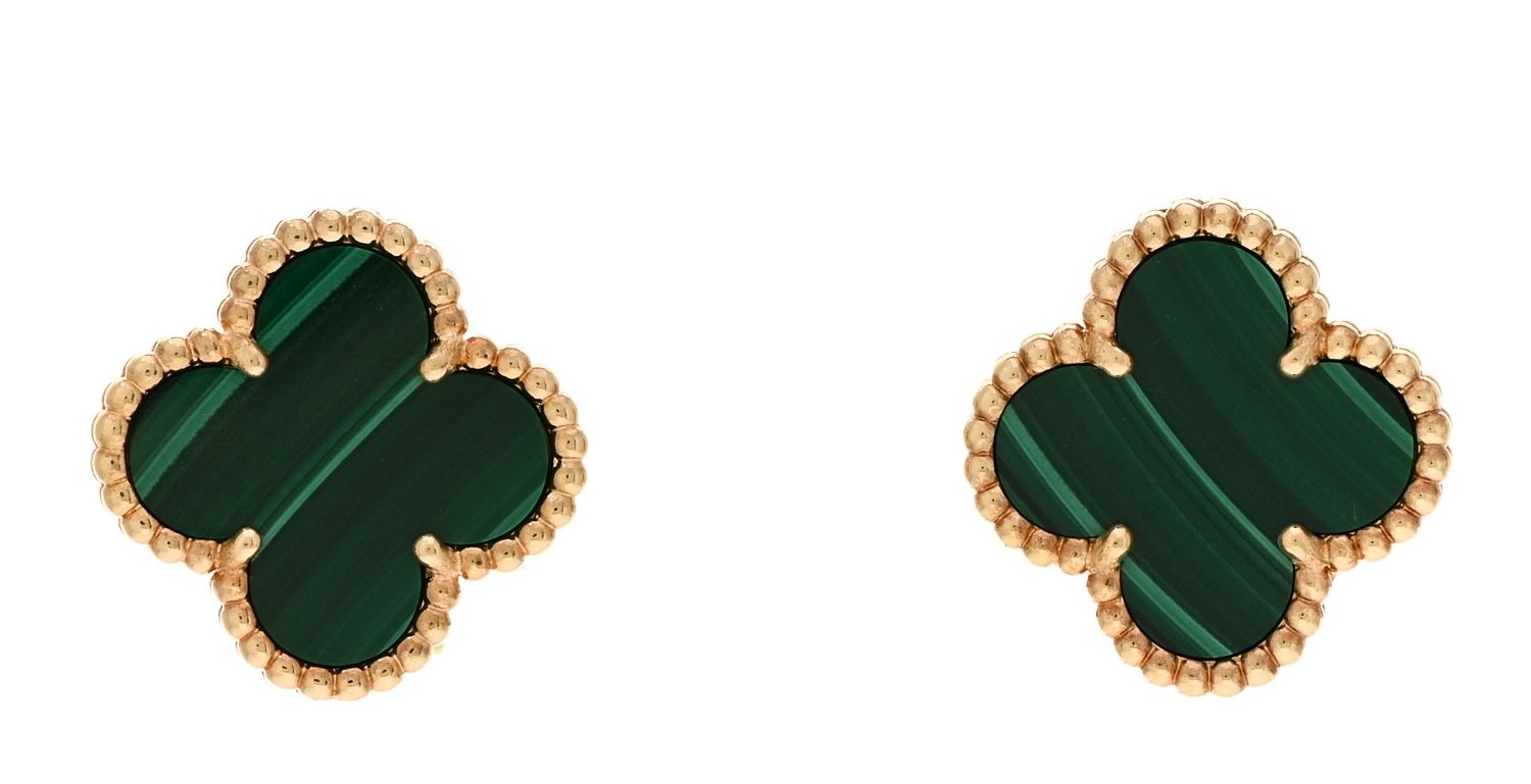Van Cleef and Arpels Vintage Alhambra Earrings Malachite