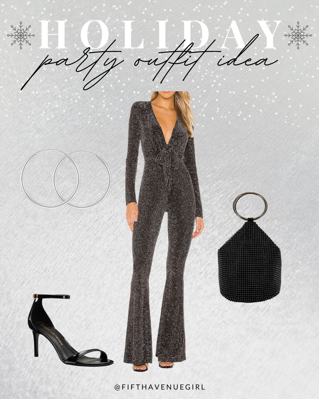 Holiday party outfit idea: festive jumpsuit