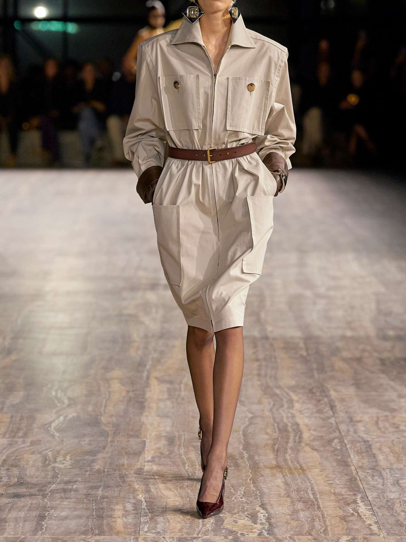 Saint Laurent Belted cotton-twill mini dress