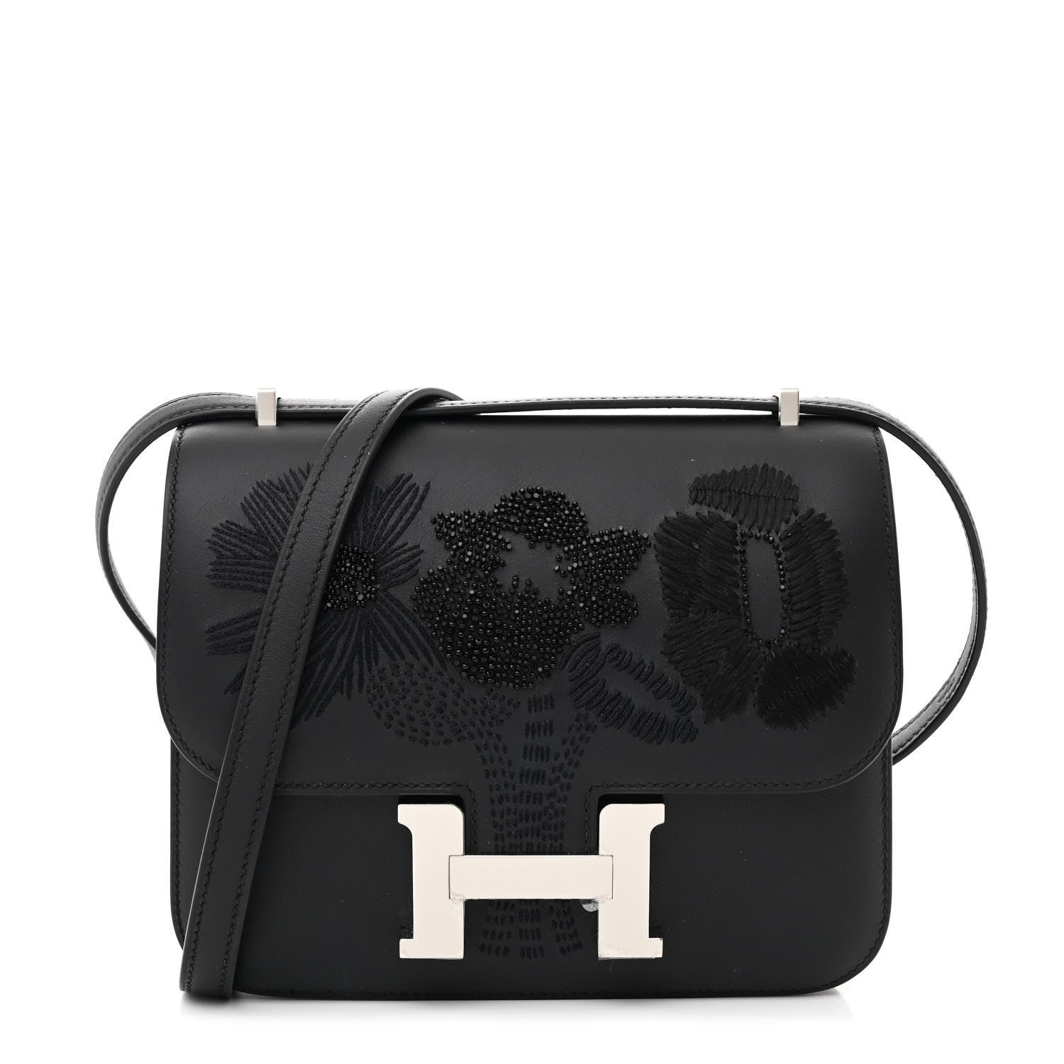 Hermès Swift Dancing Flowers Embroidered Constance 18 Black