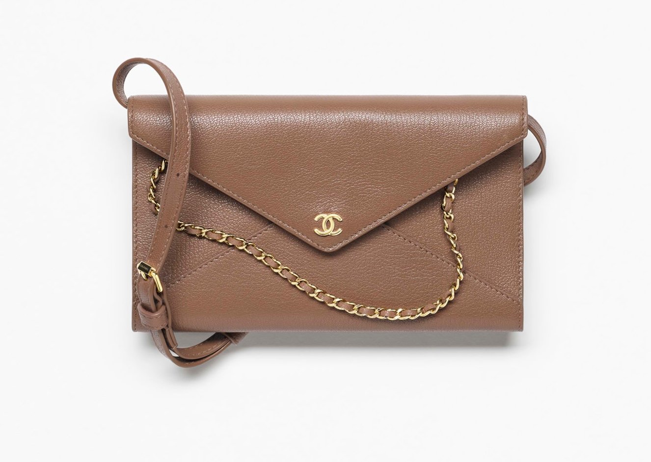 chanel envelope clutch with leather strap ss26
