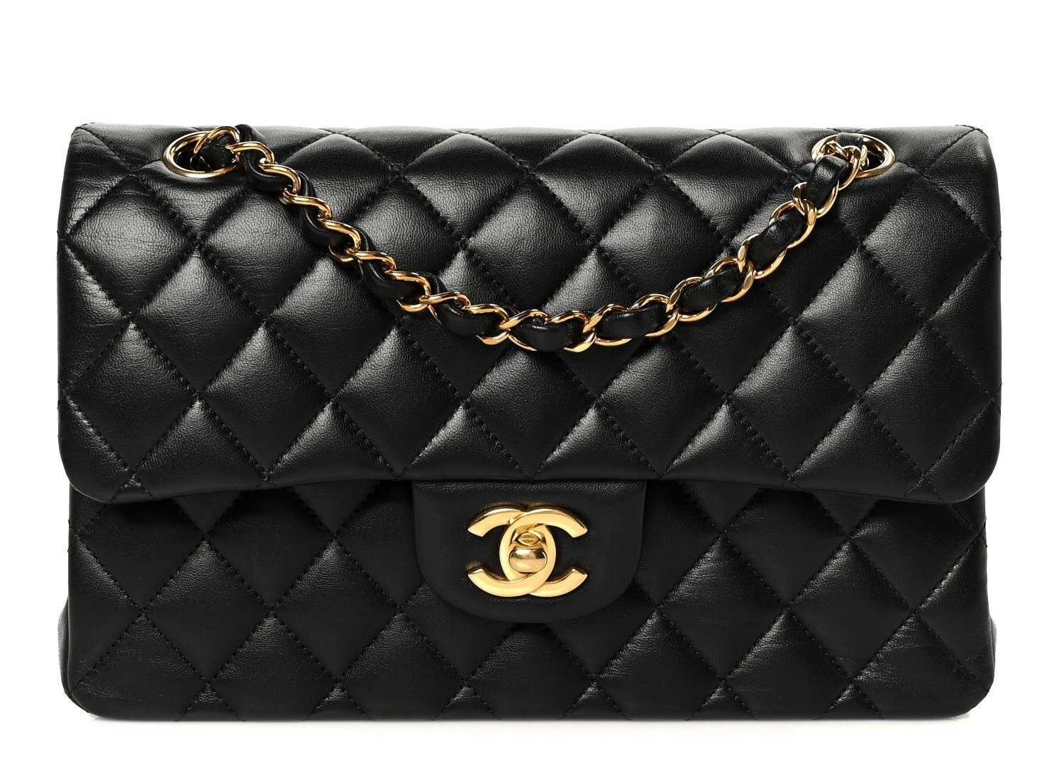 Lambskin Quilted Small Double Flap Black